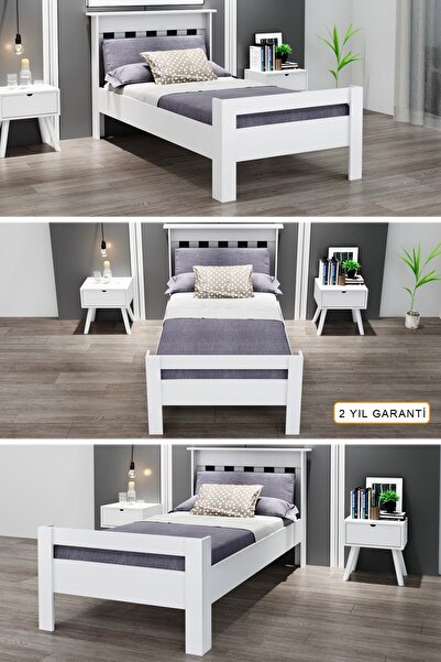 Ninnimo Still 120x200 Yatak Uyumlu Tek Kişilik beyaz msty1Mdf Karyola Msty-12...