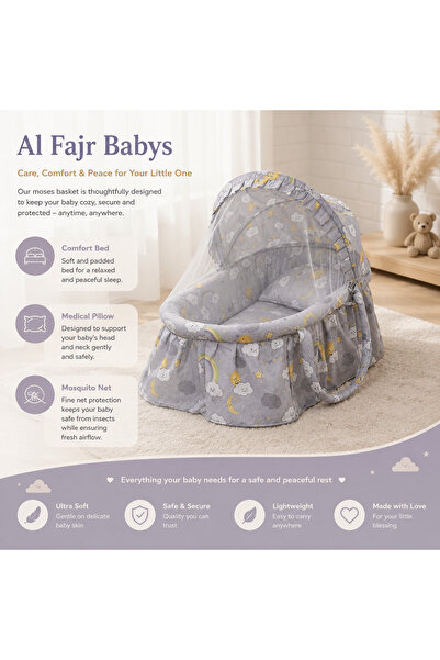 Al Fajr Babys سلة أطفال حديثي الولادة مع ناموسية، تصميم بألوان قوس قزح، مصنوع...