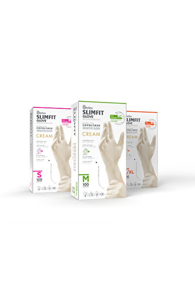 SLIMFIT GLOVE Powder-Free Tear-Resistant Disposable Cream Gloves 100 Pcs