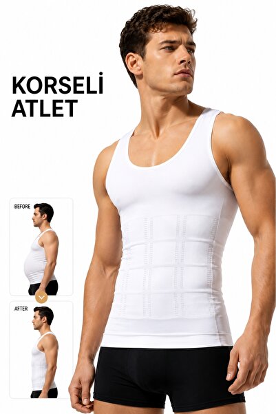 elilom Corset alb pentru bărbați, îmbrăcăminte modelatoare, pentru aplatizare...