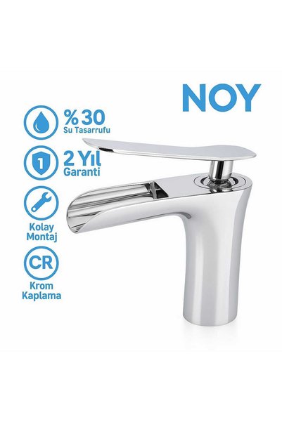 NOY Basin Faucet Chrome Single Lever Water Saving Faucet Waterfall Model Stylish Design