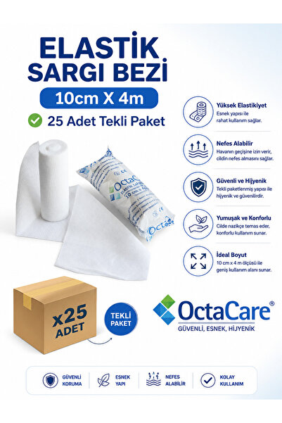 Octacare Elastik Sargı Bezi 10cm X 4m 25 Adet Tekli Paket