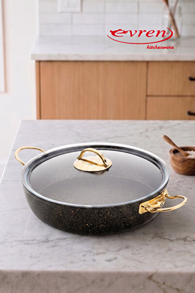 EVREN MUTFAK 32 cm Goldstone Ezme Series Flat Pot, Non-Stick Pilav Pot 4.7 Lt...