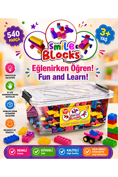 p parti oyunevi Smile Blocks 540 Parça Plastik Kutulu Mikro Blok Yapı Oyuncak