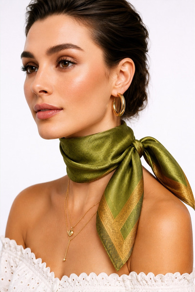Lilly وشاح أخضر حريري أنيق
