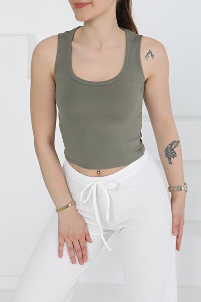 Generic Brand Crop Top cu Decolteu Oval Cupralı - 27278