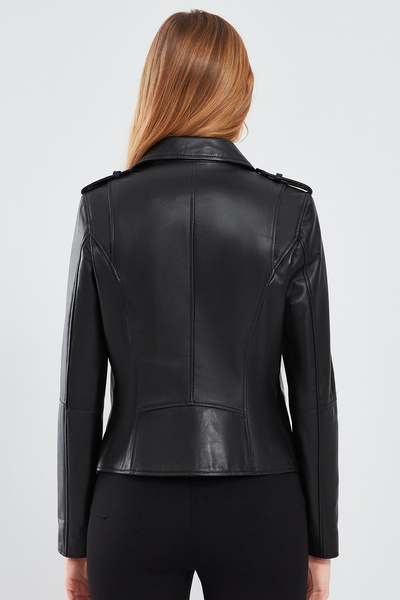 Derimod Egoist Women Black Biker Leather Jacket 19Wgm5794U4