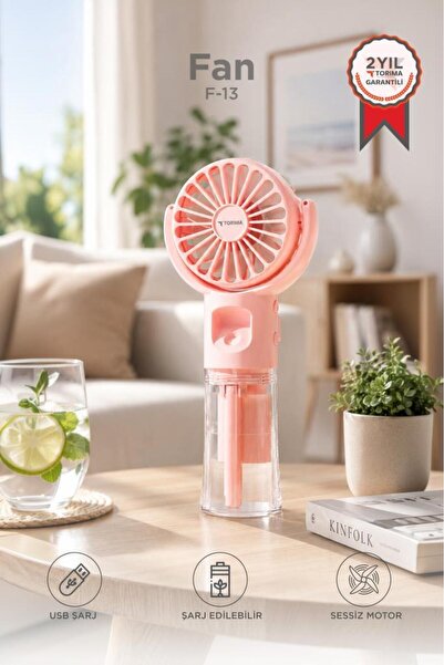 Torima Vantilatör Şarjlı Su Buharlı Mini Masa Fan F13 Pembe