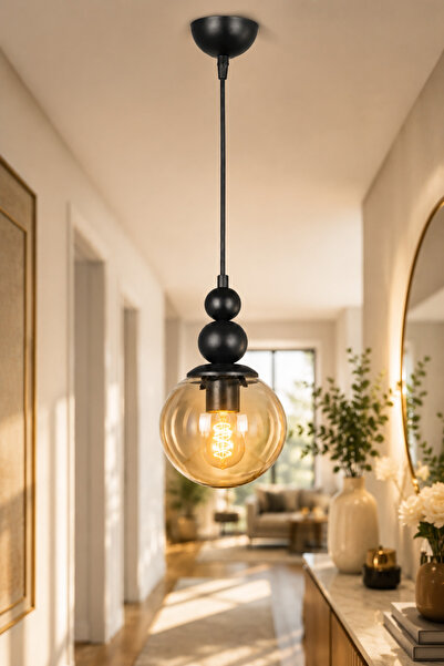 VENON KardanAdam Tekli Spor Tekli Sarkıt Avize Siyah Bal Glop Camlı Salon Mut...