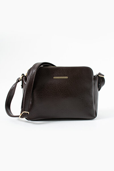 Ayax Brown Patterned 3-Compartment Crossbody Bag with Adjustable Strap