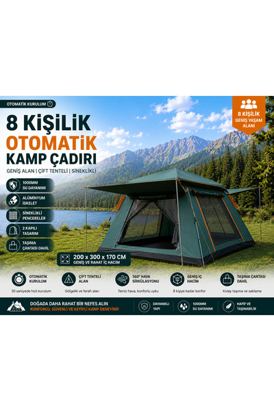 Aırstorr Airstorr 8 Kişilik Tam Otamatik Tenteli Kamp Çadırı Portatif Anti-Uv...