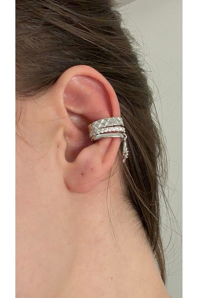 LUMİCOTAKI ÇELİK KARARMAZ ZİRKON TAŞLI EARCUFF KIKIRDAK GEÇİRMELİ KÜPE GÜMÜŞ ...