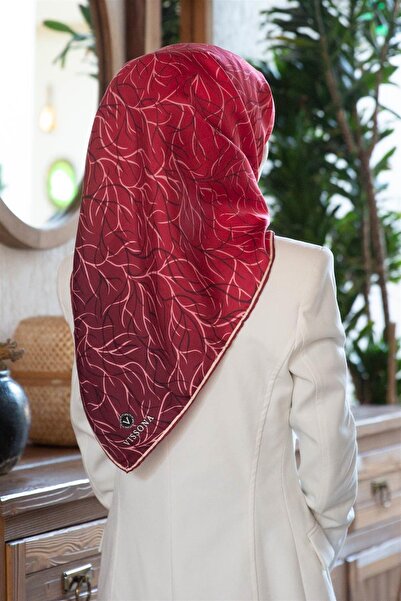 Vissona Tivil Silk Scarf 61012 - 5 - 0018 Burgundy Line Pattern