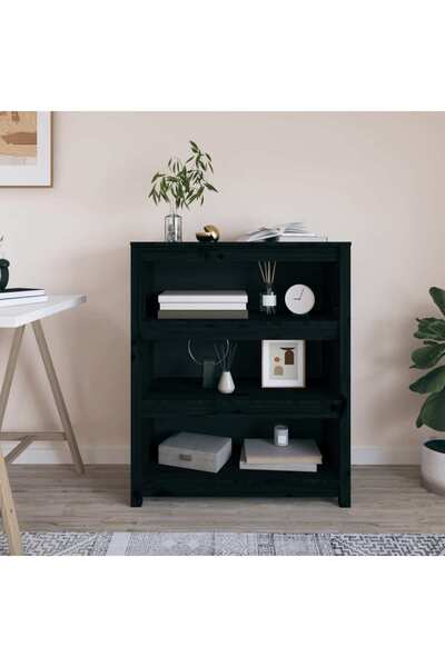 Concept Bibliotecă, negru, 80x35x97 cm, lemn masiv de pin