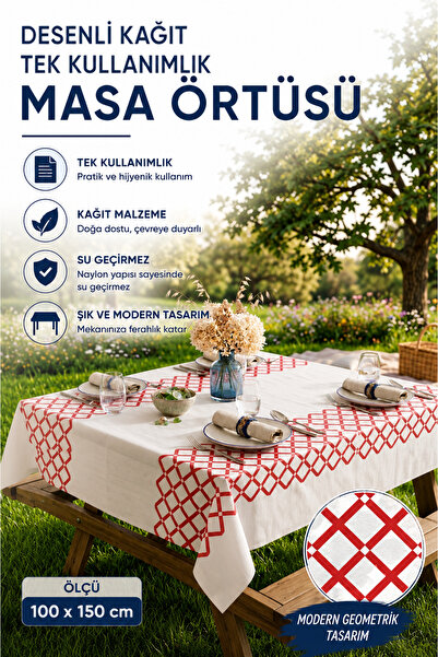 L'Opaline Tek Kullanımlık Kağıt (1 ADET) Masa Örtüsü 100x150 cm Kırmızı Karel...