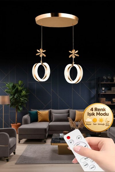 Lumia Lighting Aurea Model 2’li Kristal Taşlı Kumandalı Gold 3 Renk Modu Ledl...