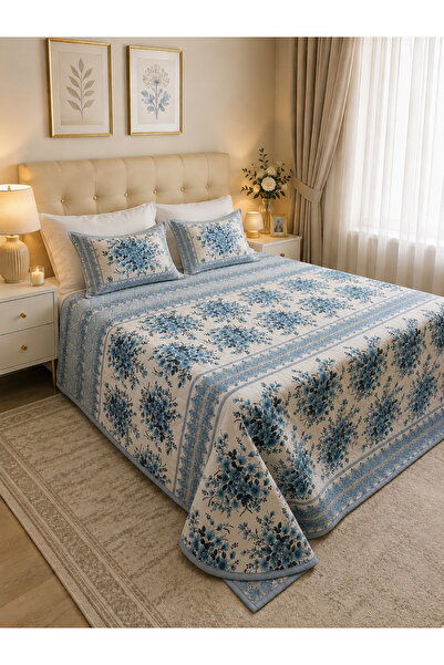 Özyuvam Quilted Cotton Fiber Filled Double Floral Patterned Pique