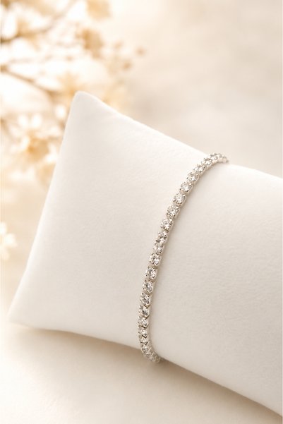 Crc Bijuteri Premium Shiny Stone Silver Color Waterway Bracelet