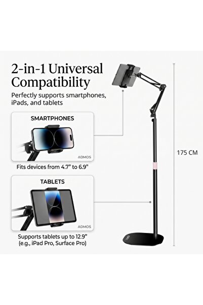 ADMOS 2-in-1 Telescopic Holder, Universal Mobile Phone, iPad, Tablet Stand