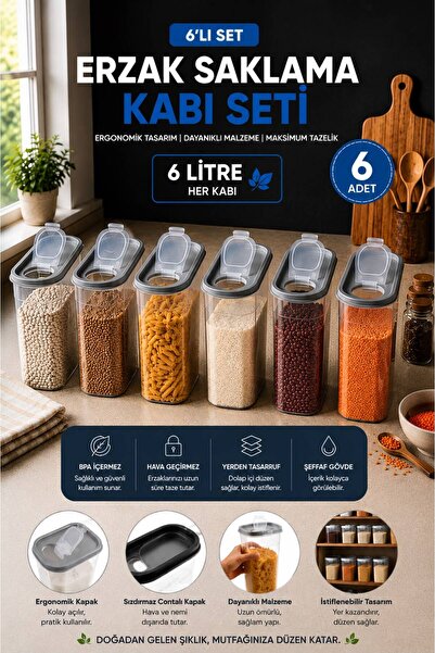 Tercih Home Erzak Bakliyat Kiler Saklama Kabı  6 ADET Set Lüks Şık Kutu Çeyiz...