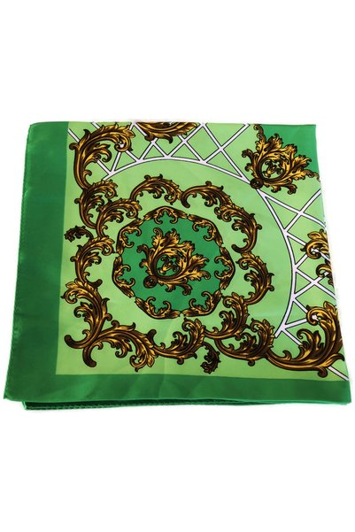 TikiTonki Square Cut Ethnic Patterned Green Satin Scarf |   90X90