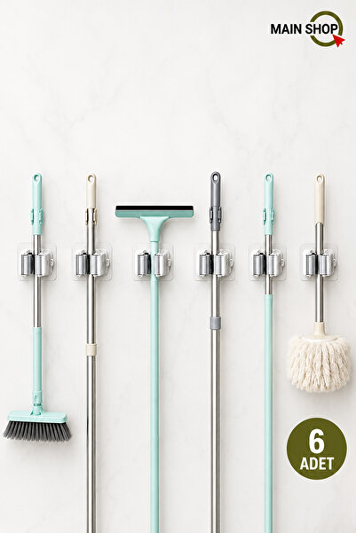 MAİN SHOP 6 Adet Duvar Mop Süpürge Askı Aparatı - Yapışkanlı Delmesiz Paspas ...