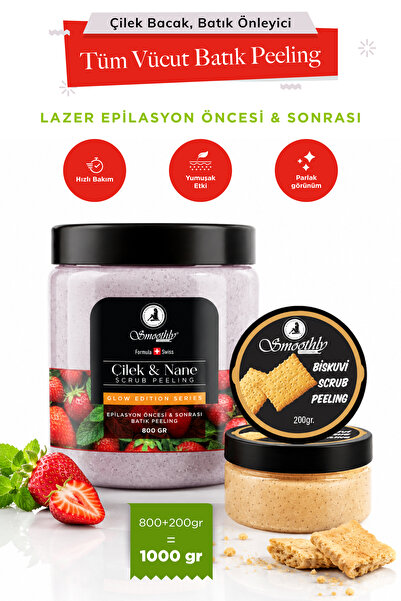 Smoothly Epilasyon Ağda Sonrası Batık Peeling Çilek Nane Peeling 800ml + Bisk...