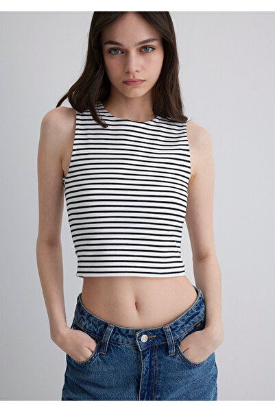Mavi Çizgili Halter Atlet Crop / Kısa Kesim 1613118-85407