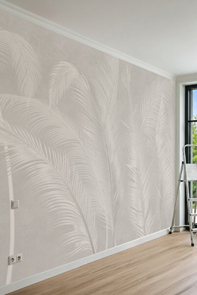 dreamwall Soft Bej Yaprak Desenli Tek Parça Silinebilir Duvar Kağıdı