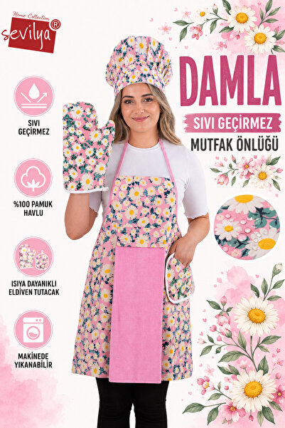 sevilya Damla Set of 5 Liquid Proof Waterproof Kitchen Apron Set (Hat, Gloves...