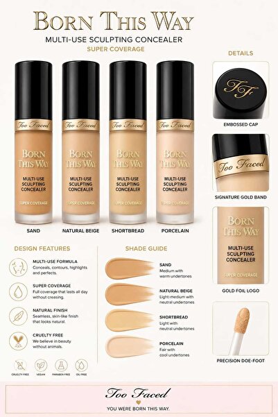 Too Faced 4 Sets of Concealers: Sand + Natural Beige + Shortbread + Porcelain