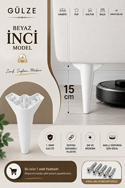 GÜLZE (15 cm) İNCİ Model Mobilya Ayağı (Mobilya Ayağı, Dolap, Koltuk, Tv Ünit...