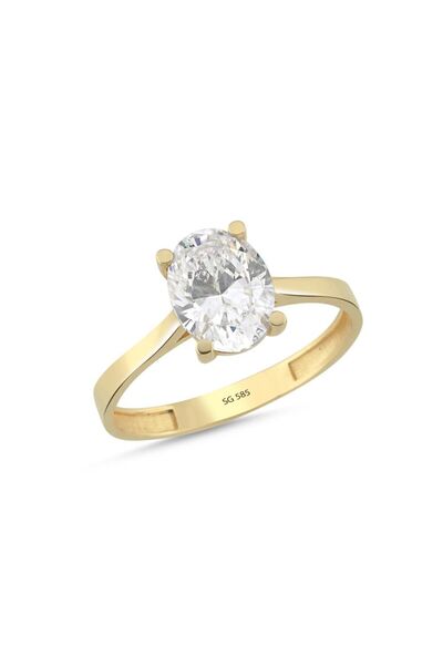 Sembol Gold 14 Ayar Oval Tektaş Altın Yüzük 2,20 Gr