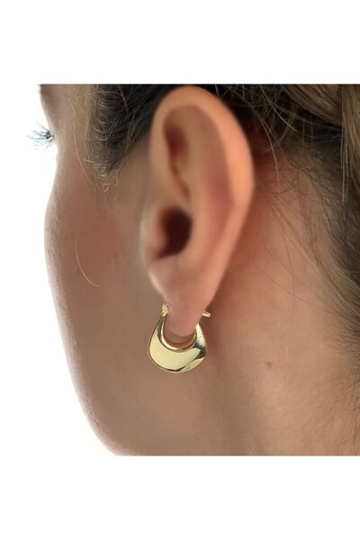 Sembol Gold Altın Küpe 14K 585 Parlak Çanta Tasarım 1.8 cm Küpe Bombeli