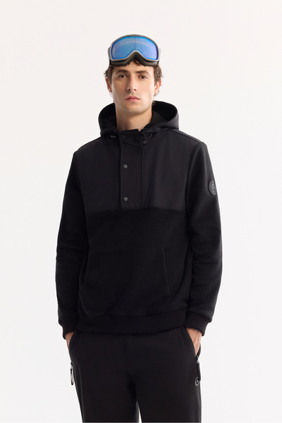Avva Erkek Siyah Kapüşonlu Soft Touch Polar Regular Fit Sweatshirt A52Y1268