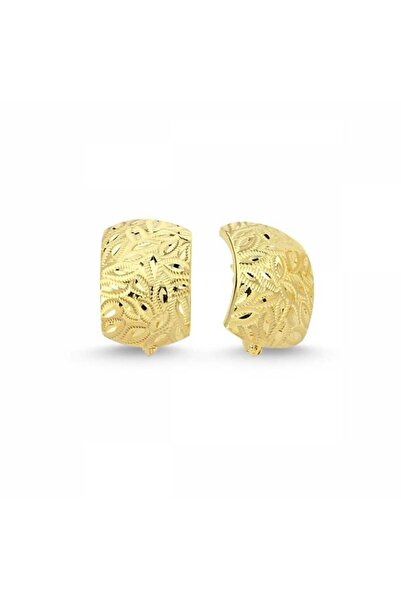 Sembol Gold 14 Ayar Altın J Küpe Taşsız Yaprak Motifli