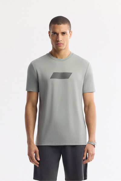 Avva Erkek Gri Bisiklet Yaka Baskılı Rayon Soft Touch Regular Fit T-Shirt A51...