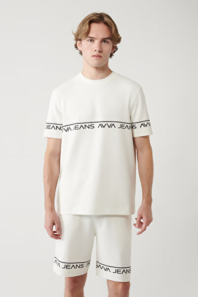 Avva Tricou pentru bărbați, alb, imprimat, cu gâtul rotund, cu atingere moale...