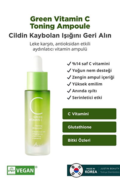 Ariul Green C Vitaminli Aydınlatıcı Ton Eşitleyici, Leke Karşıtı Ampul 15 ml ...