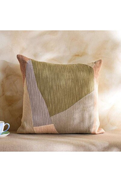PAN HOME وسادة مطرزة بالكرويل والتطريز على شكل فسيفساء من الكتان - 50×50 سم ق...
