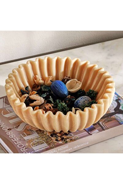 PAN HOME Pheobe Resin Ribbed Decor Bowl Dia20.5x7cm -white