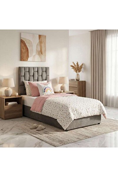 PAN HOME سرير ديانا الفردي مخملي رمادي 90×200 سم