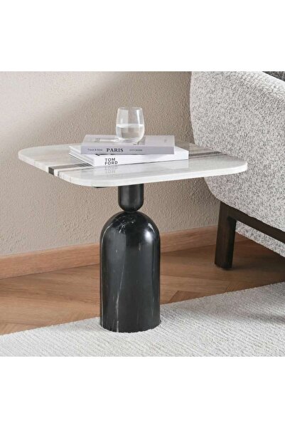 PAN HOME Muzna End Table Marble - Black & White