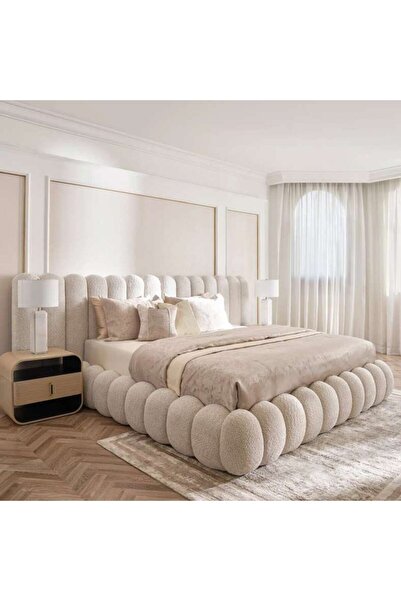 PAN HOME Aureate Super King Bed 200x200 Cm - Beige