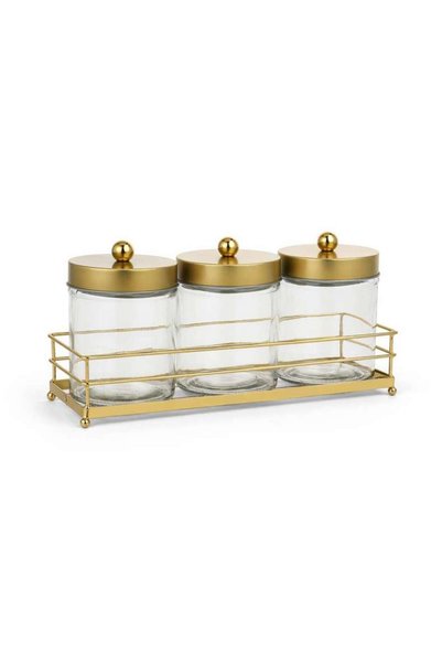 PAN HOME Tiana 3-piece Glass Canister With Metal Stand 700ml -clear