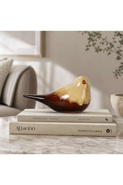 PAN HOME Faye Ceramic Abstarct Bird Figurine 14x6.5x7cm - Brown