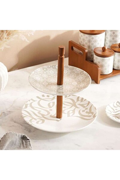 PAN HOME Izzet Calligraphy 2-tier Cake Stand Dia25.5x26cm -white