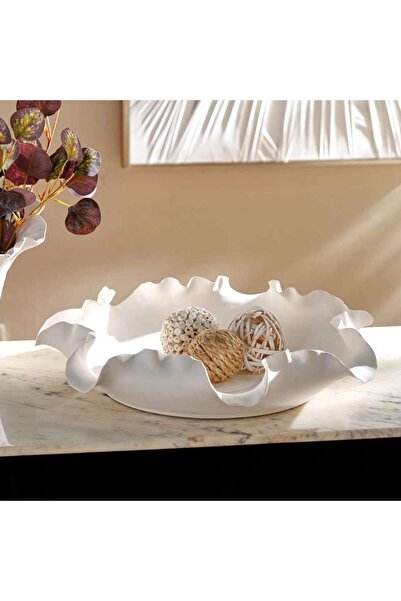 PAN HOME Rana Ceramic Handmade Petal Decor Platter 50.5x50.5x8.5cm - White