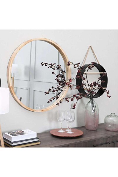 PAN HOME مرآة حائط كابرونني قطر 80 سم - خشب طبيعي