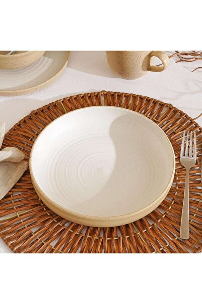 PAN HOME Sienna Spiral Stoneware Salad Bowl Dia22cm --white & Light Brown